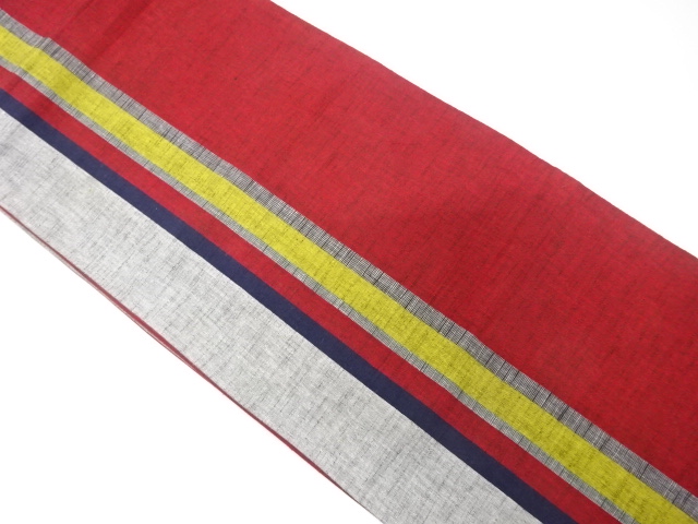 JAPANESE KIMONO / ANTIQUE FUKURO OBI / COTTON / TSUMUGI / WOVEN STRIPE